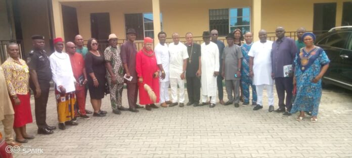 Isoko South Council Chairman, Hon. Friday Warri flanked by members of the newly constituted Isoko South Peace and Conflict Resolution Committee